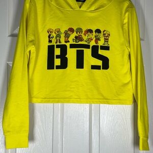 Vibrant Yellow Cropped Hoodie Sweatshirt with Design